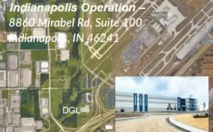 A map of the indianapolis operation and an image of the airport.
