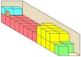 A drawing of a long rectangular box with many colored cubes.