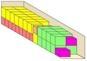 A drawing of a box with many colored cubes.